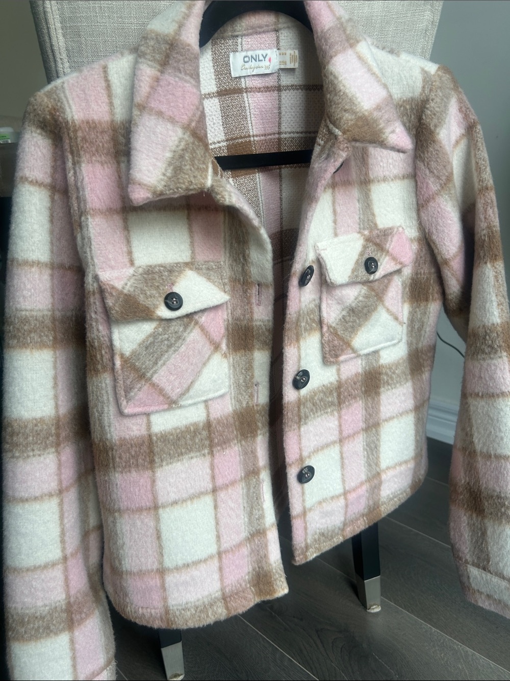 ONLY Lou Short Check Shacket Size M Plaid Button-Up Overshirt Jacket - Picture 3 of 15